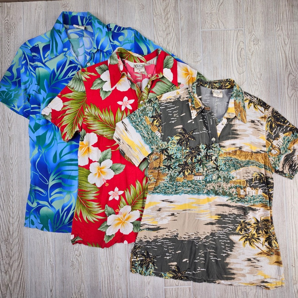 Go Barefoot Hawaiian Shirts Bundle 3 Pack Women Medium Floral Scenic Rayon USA